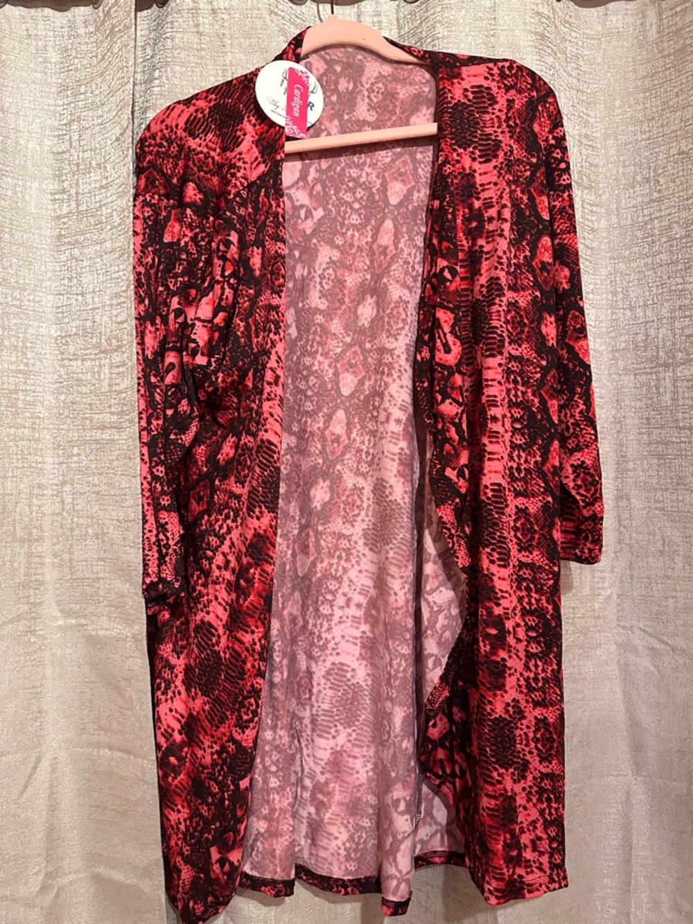 Women's Open-Front Red Snake-Print Cardigan